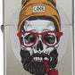 Hipster Skull with Beanie and Beard Smoking a Pipe - Street Chrome Zippo Lighter