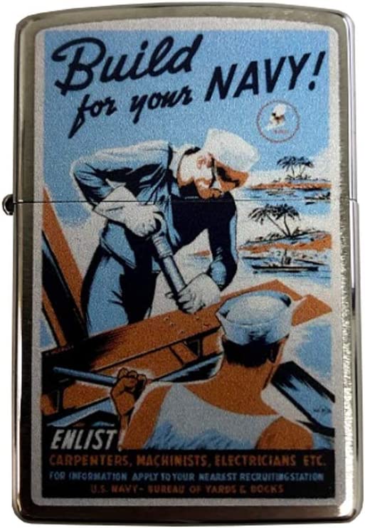 Build For Your Navy US Navy Enlistment Recruitment Poster - Brushed Chrome Zippo Lighter