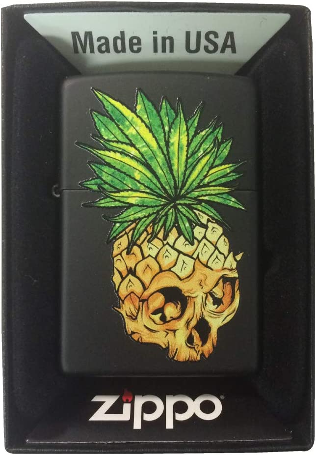 Punk Pineapple Fruit Skull with Fire Eyes - Black Matte Zippo Lighter