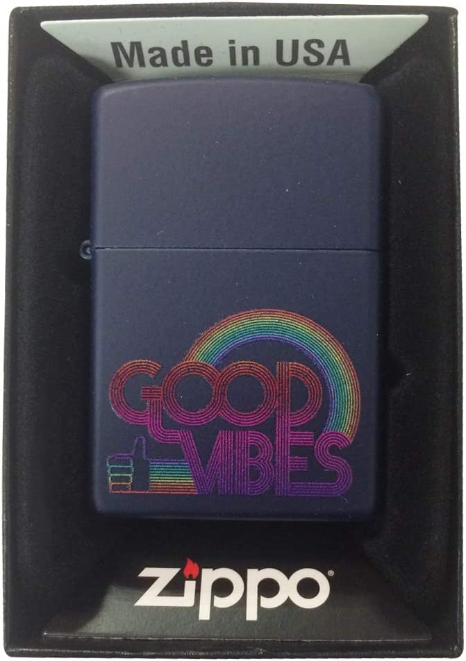 Good Vibes Rainbow and Thumbs Up - Navy Matte Zippo Lighter