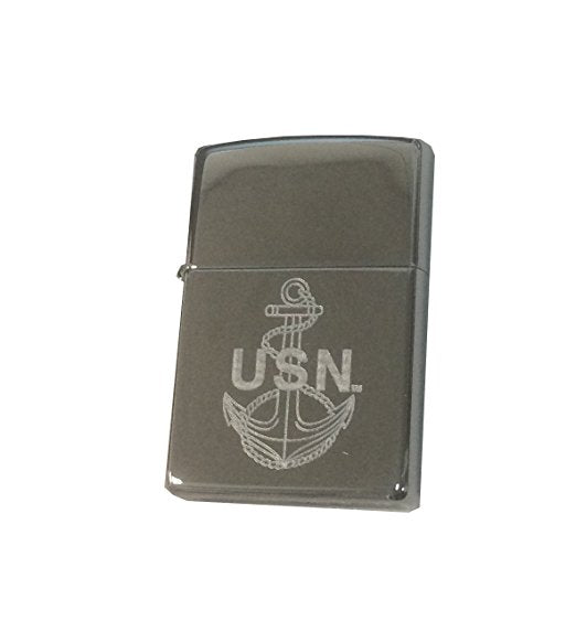U.S. Navy Anchor Logo - Engraved High Polish Chrome Zippo Lighter