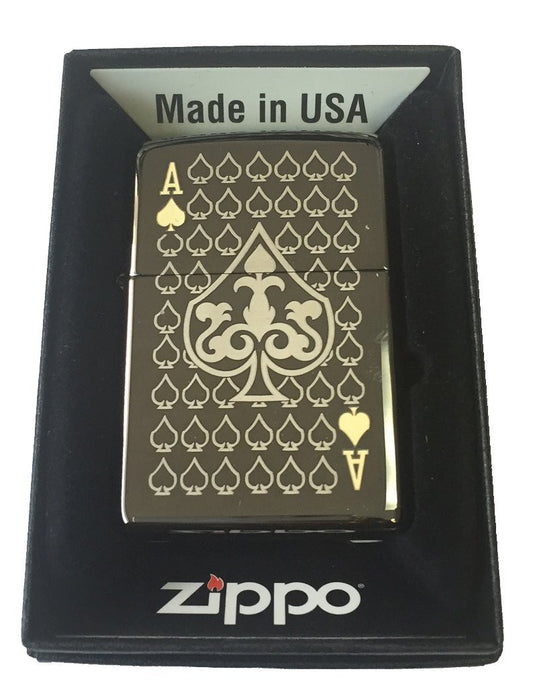 Ace of Spades - 2 Tone Engraved Black Ice Zippo Lighter