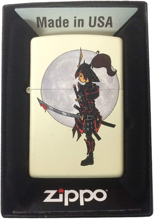 Japanese Lady Samurai Warrior with Bloody Sword - Cream Matte Zippo Lighter