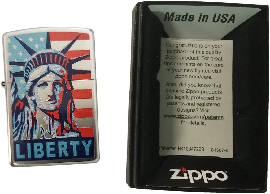 Red White Blue Statue of Liberty - Satin Chrome Zippo Lighter