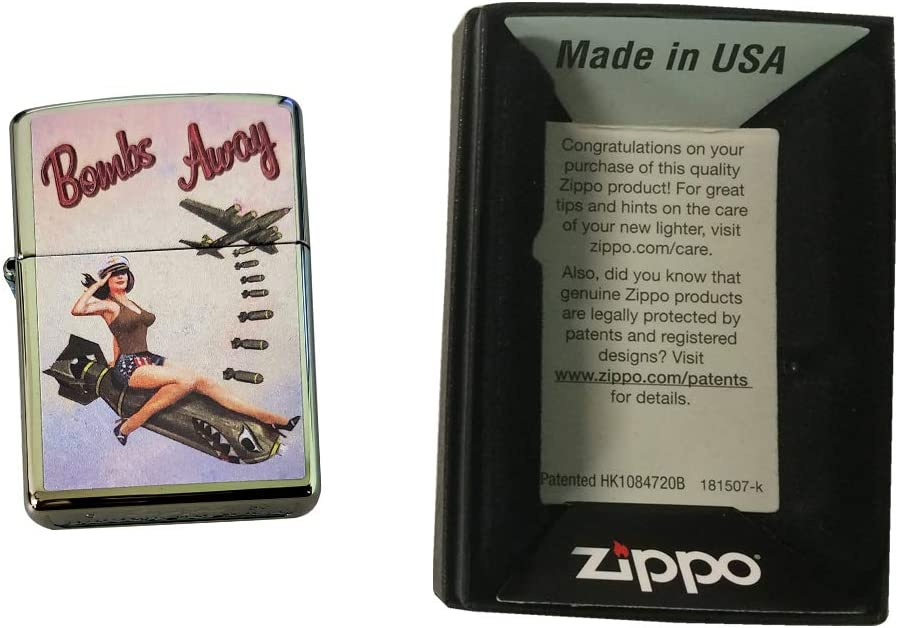 Bombs Away Falling Missile Girl - High Polish Green/Chameleon Zippo Lighter