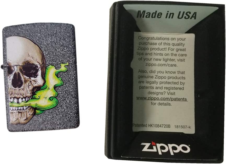 Poisonous Green Smoking Skull - Iron Stone Zippo Lighter