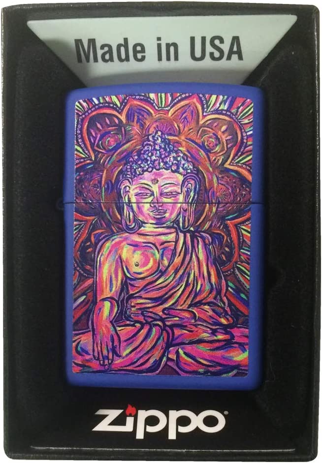 Buddha Vivid Colors Statue Painting - Royal Blue Matte Zippo Lighter