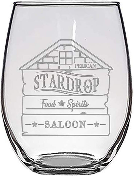 "Stardrop Saloon" Valley Farm Video Game Parody Engraved 15.5 oz Stemless Wine Glass