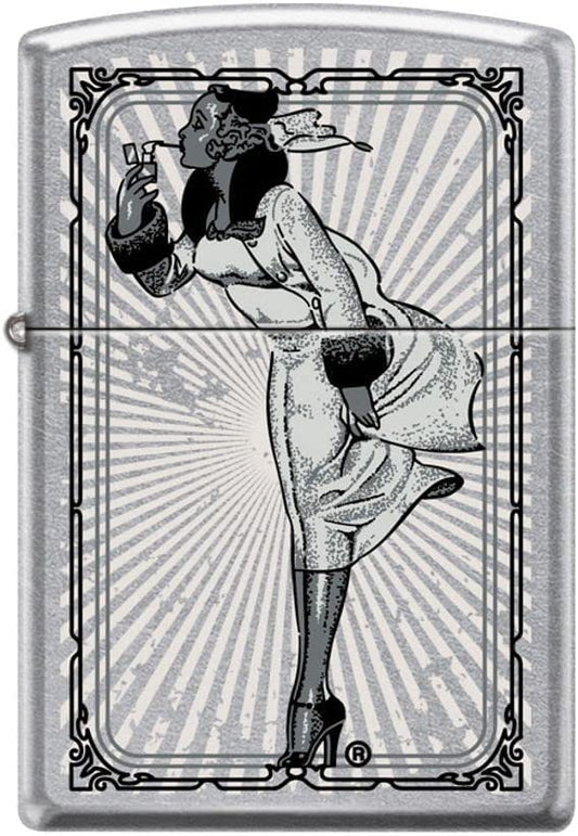 Vintage Poster Windy Girl - Satin Chrome Zippo Lighter