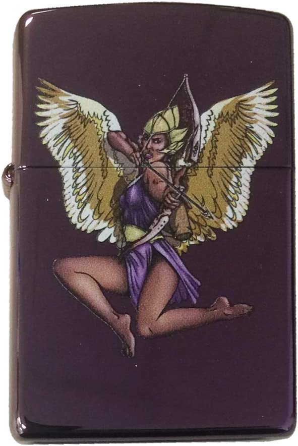 Winged Warrior Angel Woman - High Polish Purple/Abyss Zippo Lighter