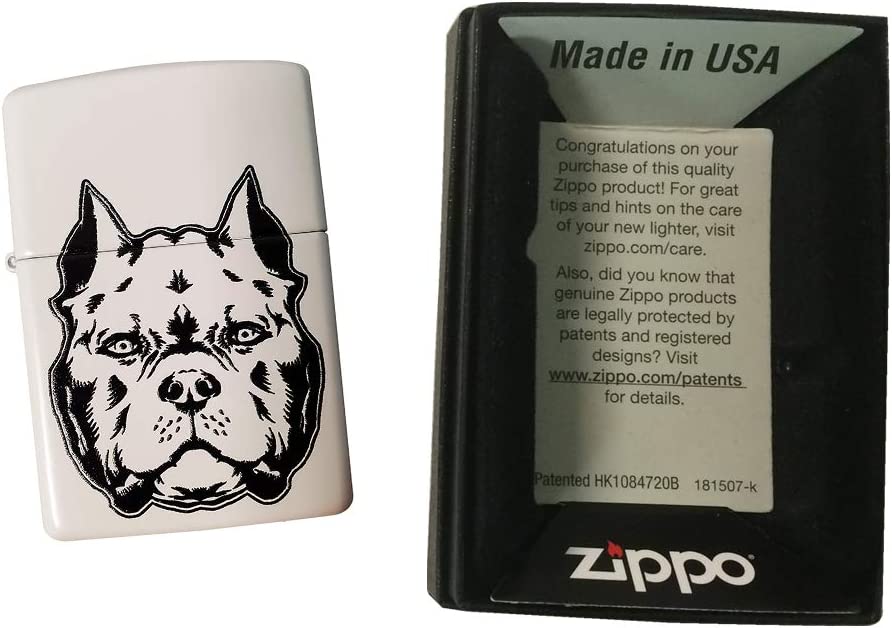 Pit Bull Dog Face - White Matte Zippo Lighter