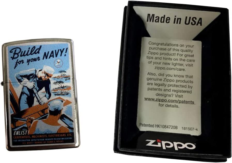 Build For Your Navy US Navy Enlistment Recruitment Poster - Brushed Chrome Zippo Lighter