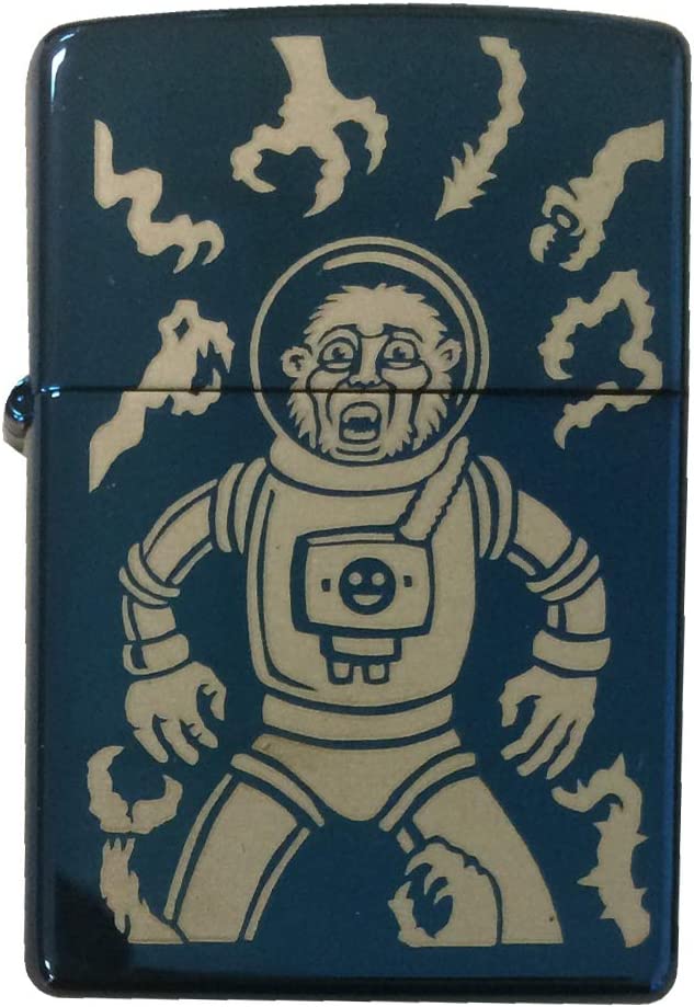 Aliens Attacking Space Monkey - Engraved High Polish Blue/Sapphire Zippo Lighter