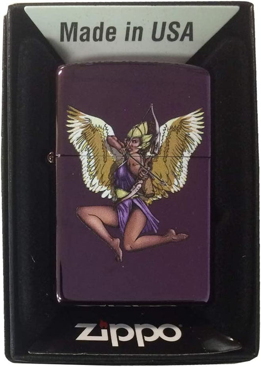 Winged Warrior Angel Woman - High Polish Purple/Abyss Zippo Lighter