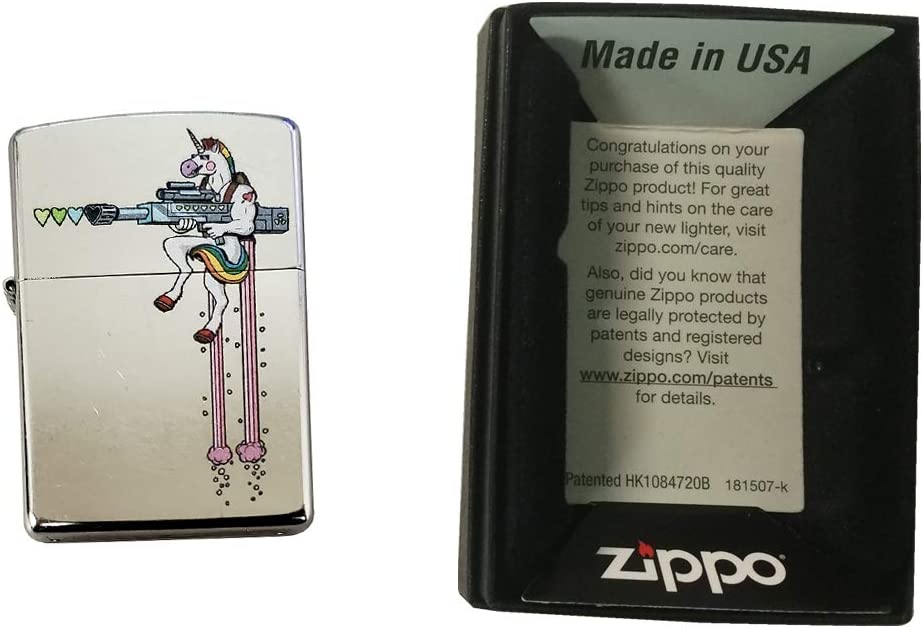 Flying Unicorn with Gun - Street Chrome Zippo Lighter
