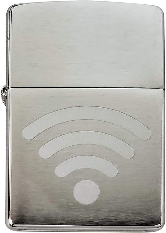 Wireless Online Wi Fi Signal Full Bars - Engraved Brushed Chrome Zippo Lighter
