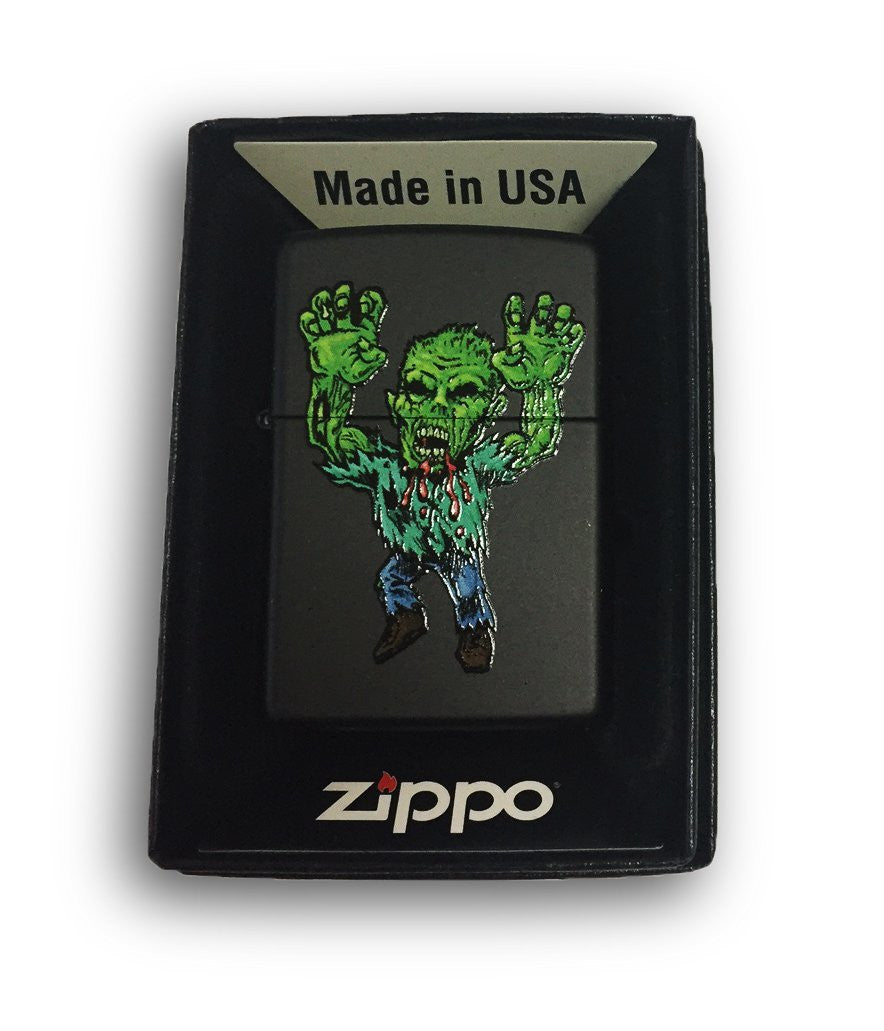 Green Zombie Grabbing - Black Matte Zippo Lighter