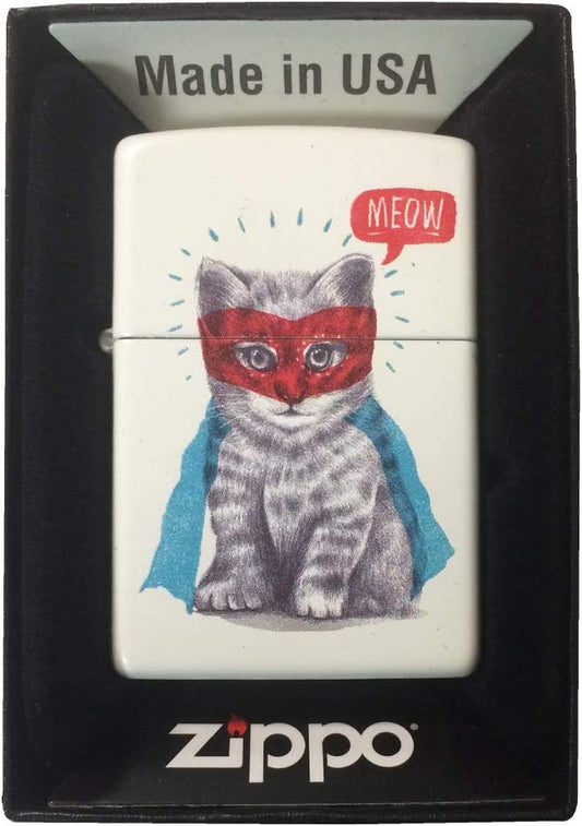 Super Hero Cat Drawing - White Matte Zippo Lighter