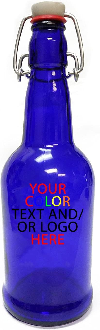 Custom Engraved OR Color Printed 16 oz Corked Glass Bottles - Add Your Text or Logo