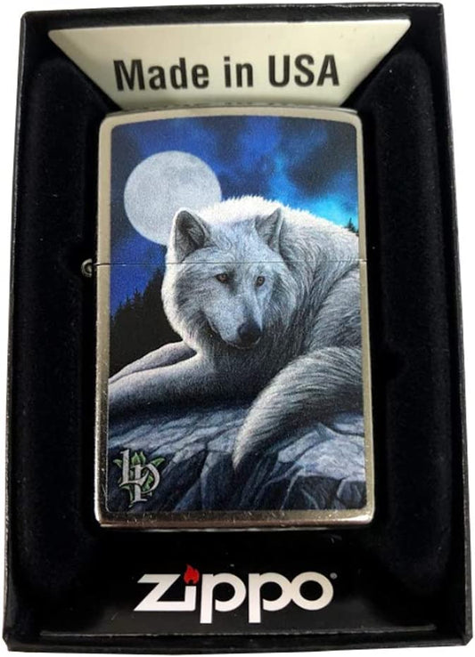 Lisa Parker Guardian of the North White Arctic Wolf - Street Chrome Zippo Lighter
