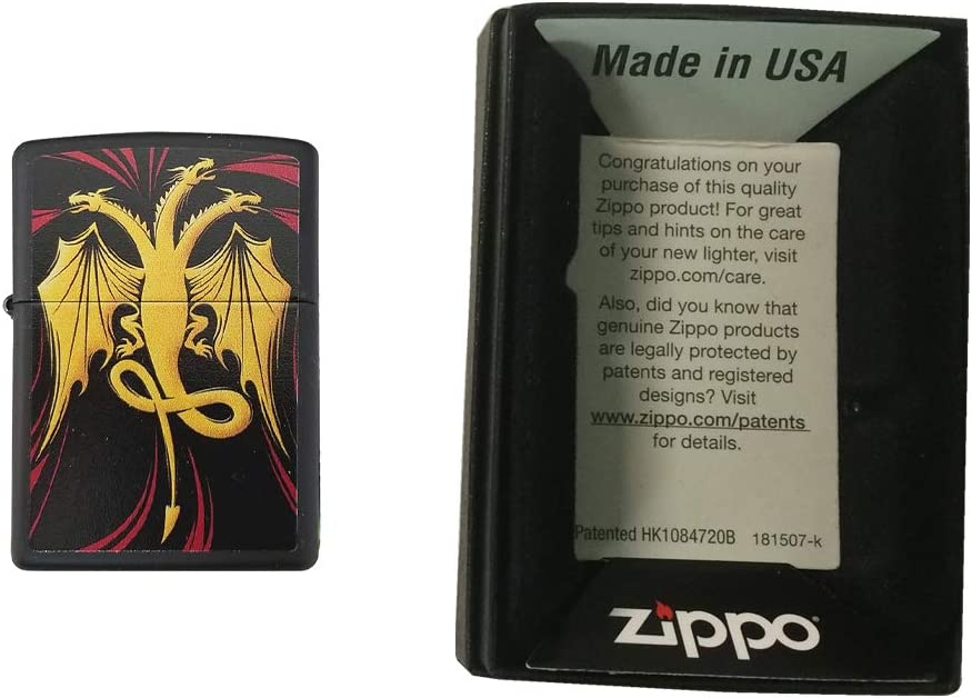 3 Headed Fantasy Dragon Design - Black Matte Zippo Lighter
