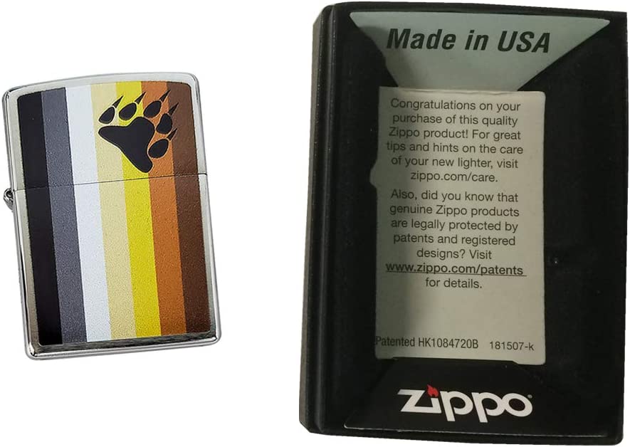 Bear Gay LGBTQ Pride Flag with Paw - Brushed Chrome Zippo Lighter