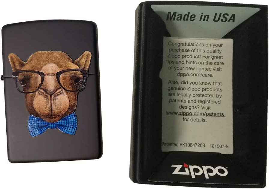 Cool Camel with Blue Sunglasses and Palm Tree Reflections - Orange Matte Zippo Lighter