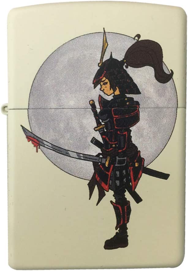 Japanese Lady Samurai Warrior with Bloody Sword - Cream Matte Zippo Lighter