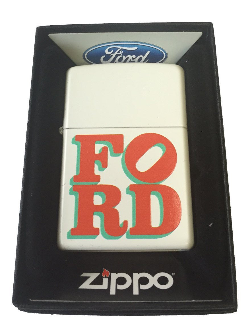 Ford Motors Pop Art Text Design - White Matte Zippo Lighter