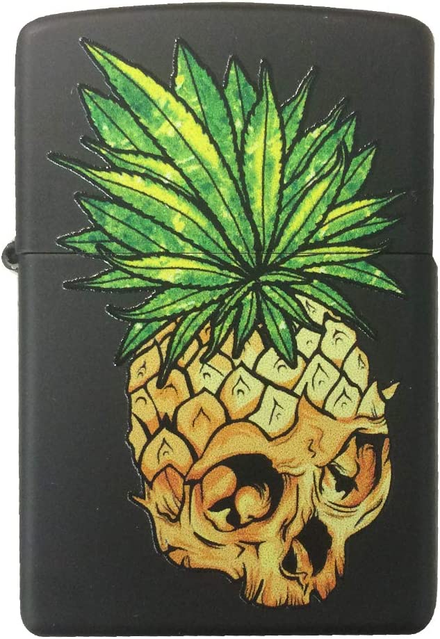 Punk Pineapple Fruit Skull with Fire Eyes - Black Matte Zippo Lighter