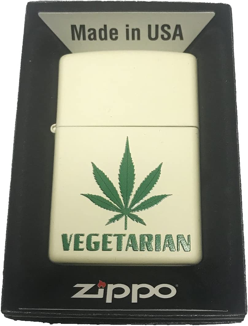 Vegetarian Pot Leaf - Cream Matte Zippo Lighter