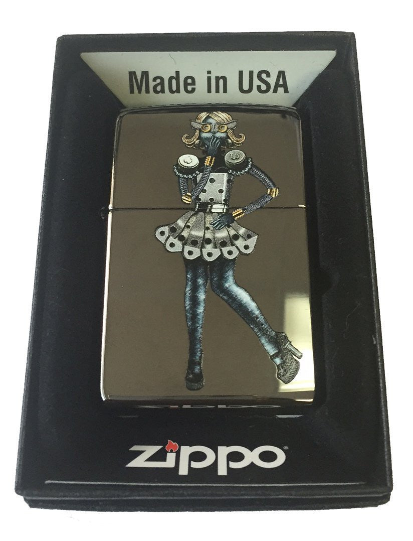 Steampunk Woman with Skirt and High Heel Shoes - Black Ice Zippo Lighter