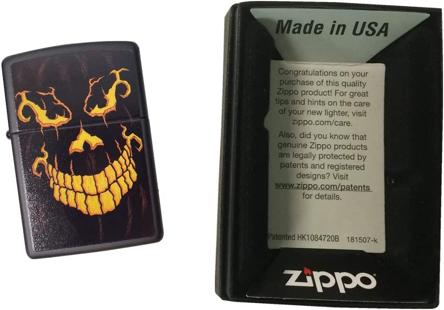 Scary Jack O Lantern Pumpkin Face - Black Matte Zippo Lighter