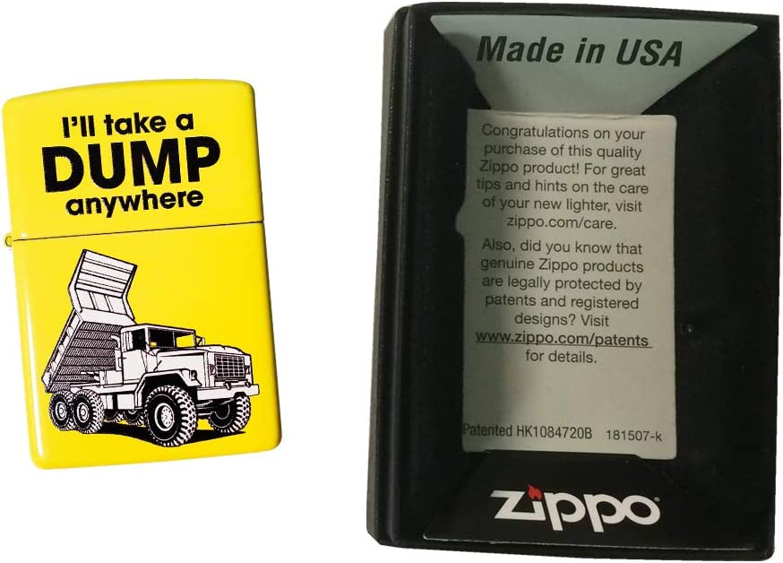 "I'll Take a Dump Anywhere" Dump Truck Design - Lemon Matte Zippo Lighter