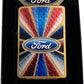 Ford Script in Oval Logo on Red White and Blue - Brushed Brass Zippo Lighter