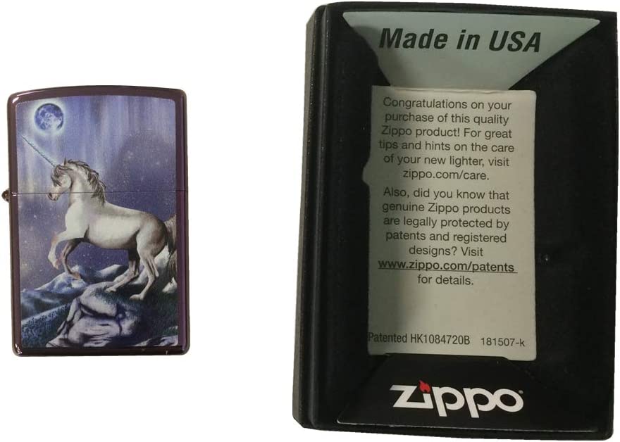 Mystical Unicorn On mountain - High Polish Purple/Abyss Zippo Lighter