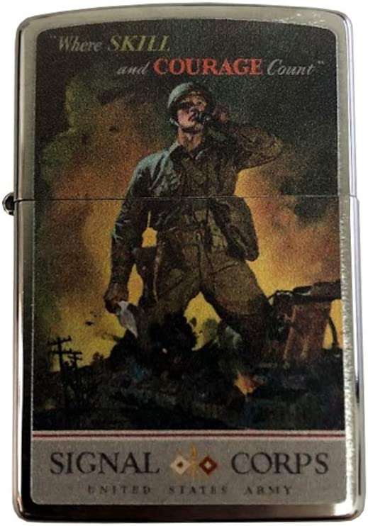 US Army Signal Corps Soldier Courage - Brushed Chrome Zippo Lighter