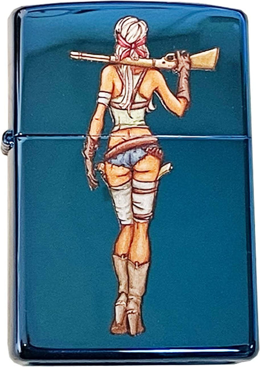 Sexy Zombie Hunter Chick - High Polish Blue/Sapphire Zippo Lighter