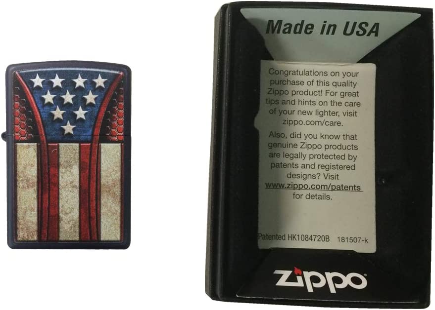 Vintage Americana Flag Design - Navy Matte Zippo Lighter