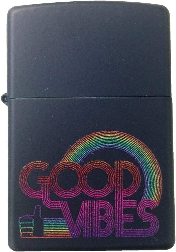 Good Vibes Rainbow and Thumbs Up - Navy Matte Zippo Lighter
