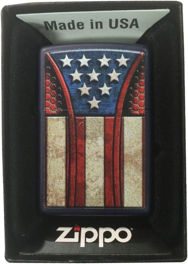Vintage Americana Flag Design - Navy Matte Zippo Lighter