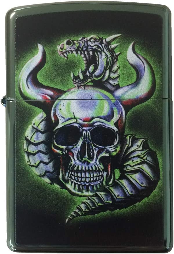 Metallic Dragon & Skull - High Polish Green/Chameleon Zippo Lighter