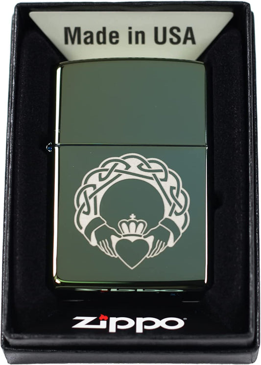 Celtic Claddagh - Engraved High Polish Green/Chameleon Zippo Lighter