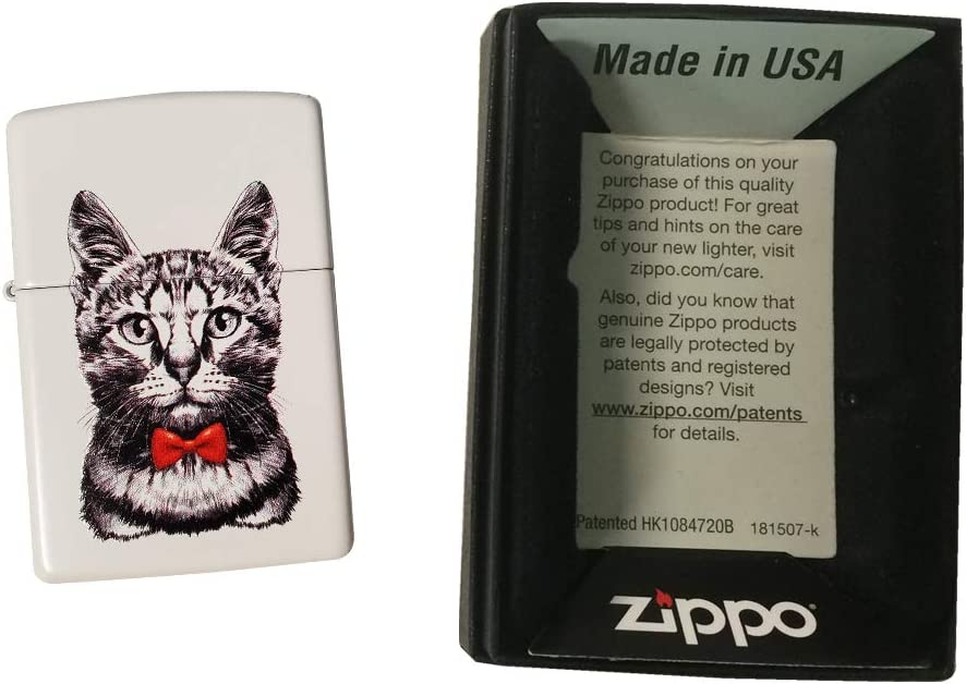 Cool Bow Tie Black and White Cat Design - White Matte Zippo Lighter