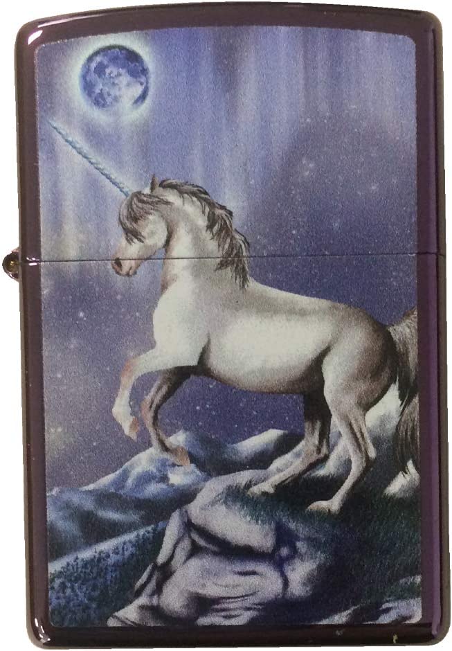 Mystical Unicorn On mountain - High Polish Purple/Abyss Zippo Lighter