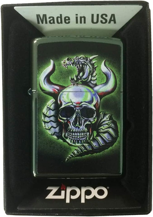 Metallic Dragon & Skull - High Polish Green/Chameleon Zippo Lighter