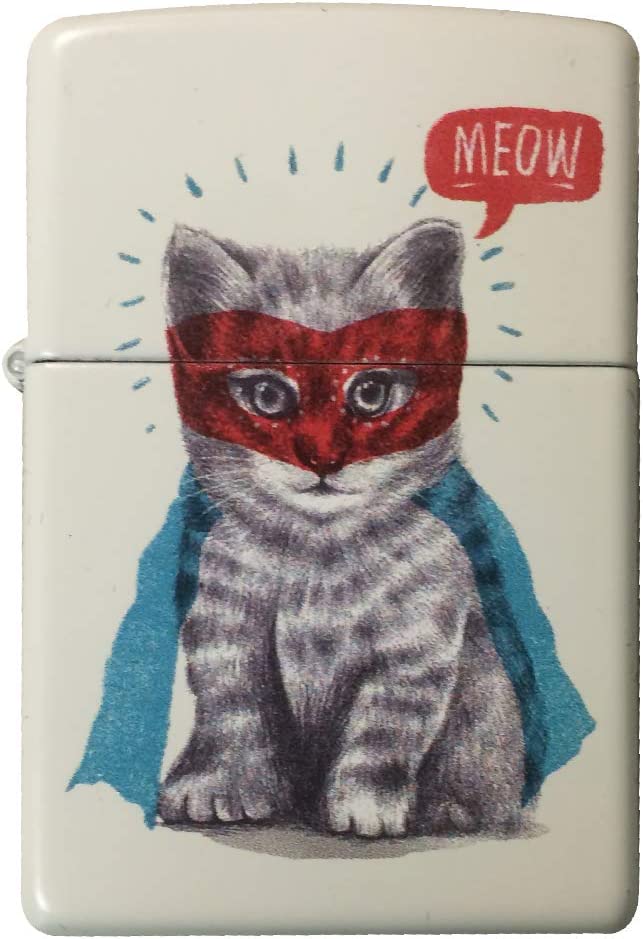 Super Hero Cat Drawing - White Matte Zippo Lighter