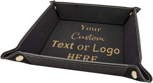 Customized Engraved Leather Snap 6 Inch Jewelry Tray - Add Your Text or Logo - Choose from 6 Colors