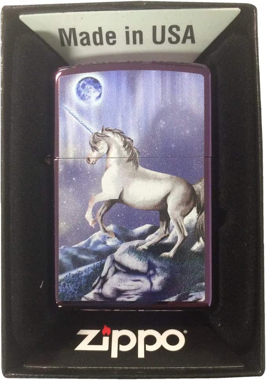 Mystical Unicorn On mountain - High Polish Purple/Abyss Zippo Lighter