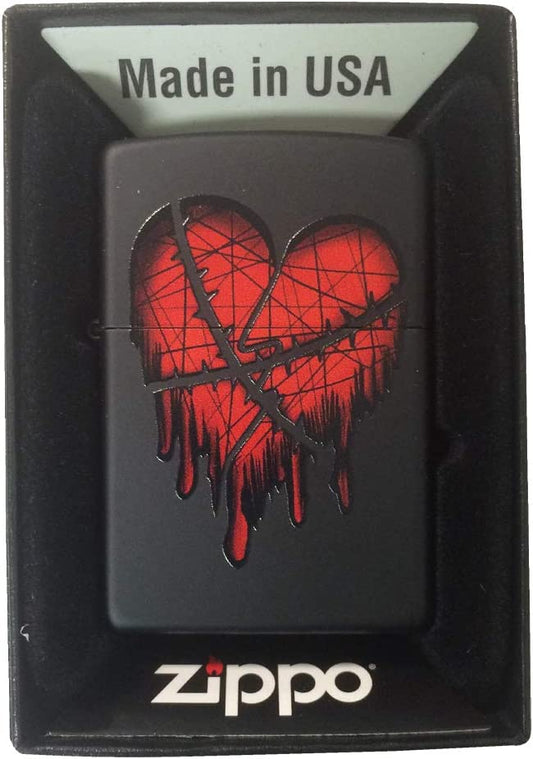 Stitched Emo Punk Dripping Broken Heart - Black Matte Zippo Lighter